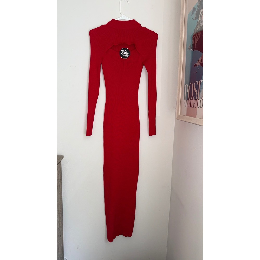 Jolie & Joy Red Ribbed Knit Mock Neck Cutout Maxi Dress Small